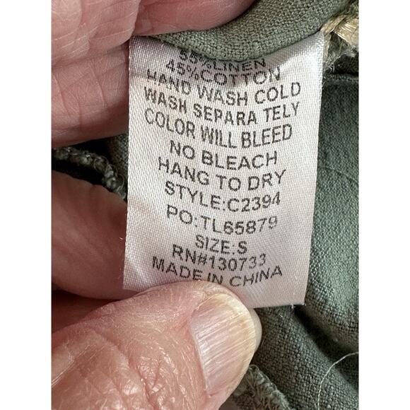 Umgee Linen Cotton Blend Sz S Boho Tank Top Green Raw Fringe Trim Beach Peasant - Picture 13 of 13